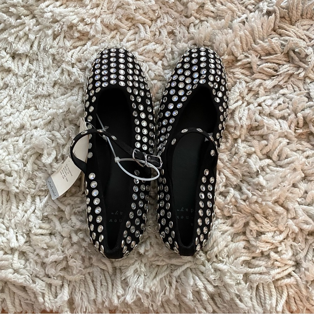 A New Day women's black Issa rhinestone Mary Jane ballet flats